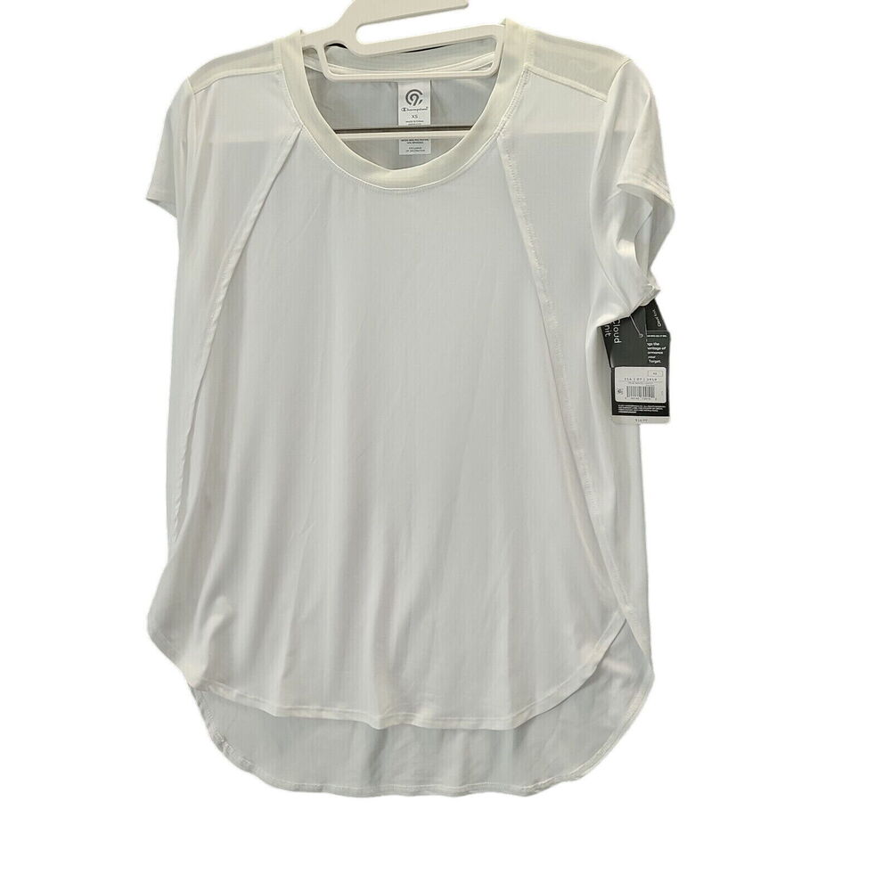 Champion Womens Top White XS Polyester Blend Stretch Short Sleeve Pullover NWT